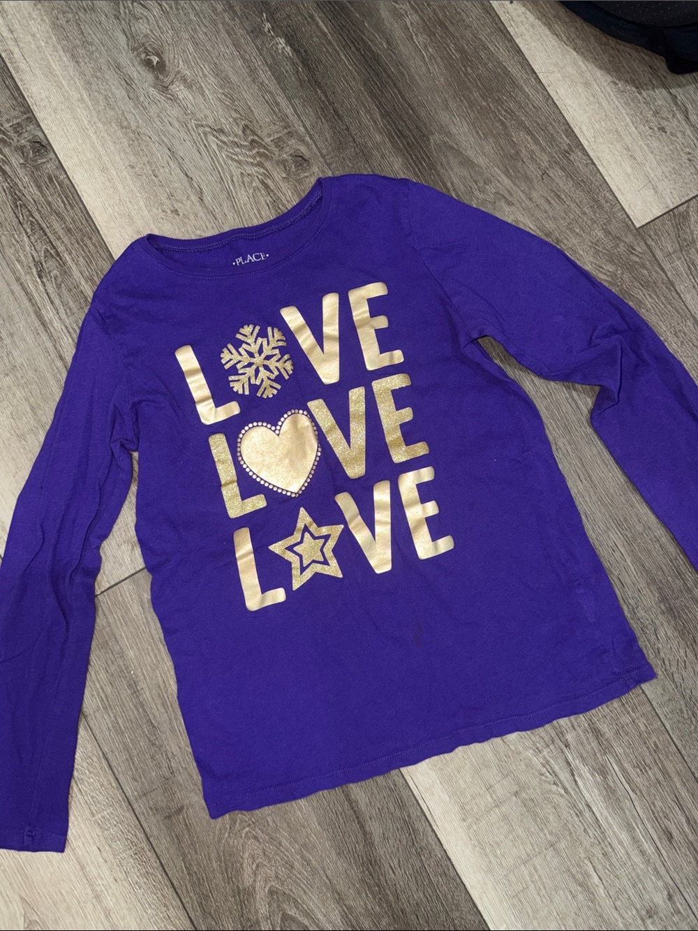 The Children's Place Purple Long Sleeve Tee with Gold LOVE Graphic